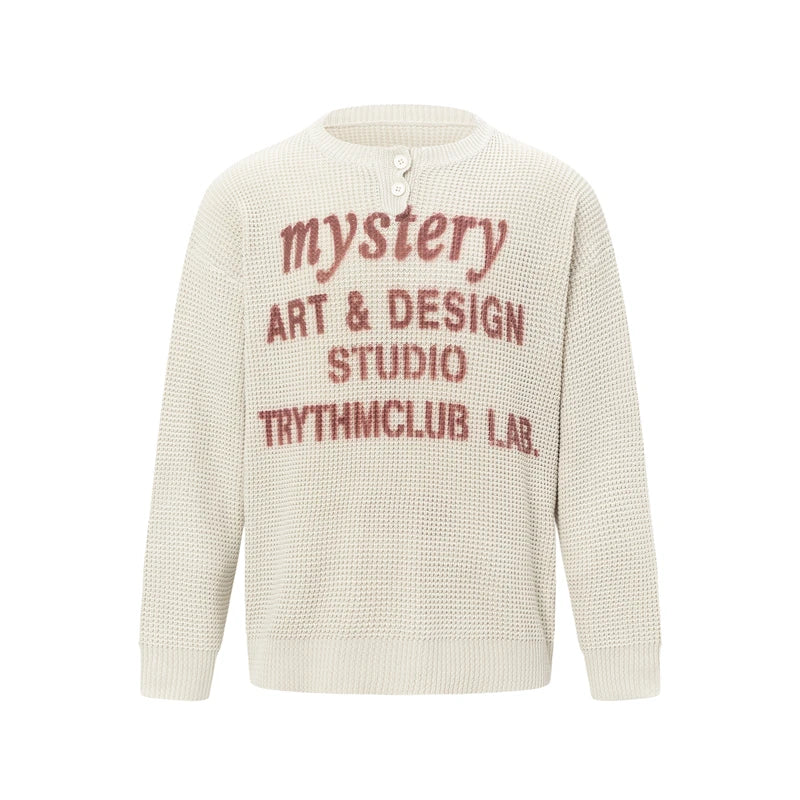 TRYTHM Waffle Knit Slogan Henley Sweater Newgew