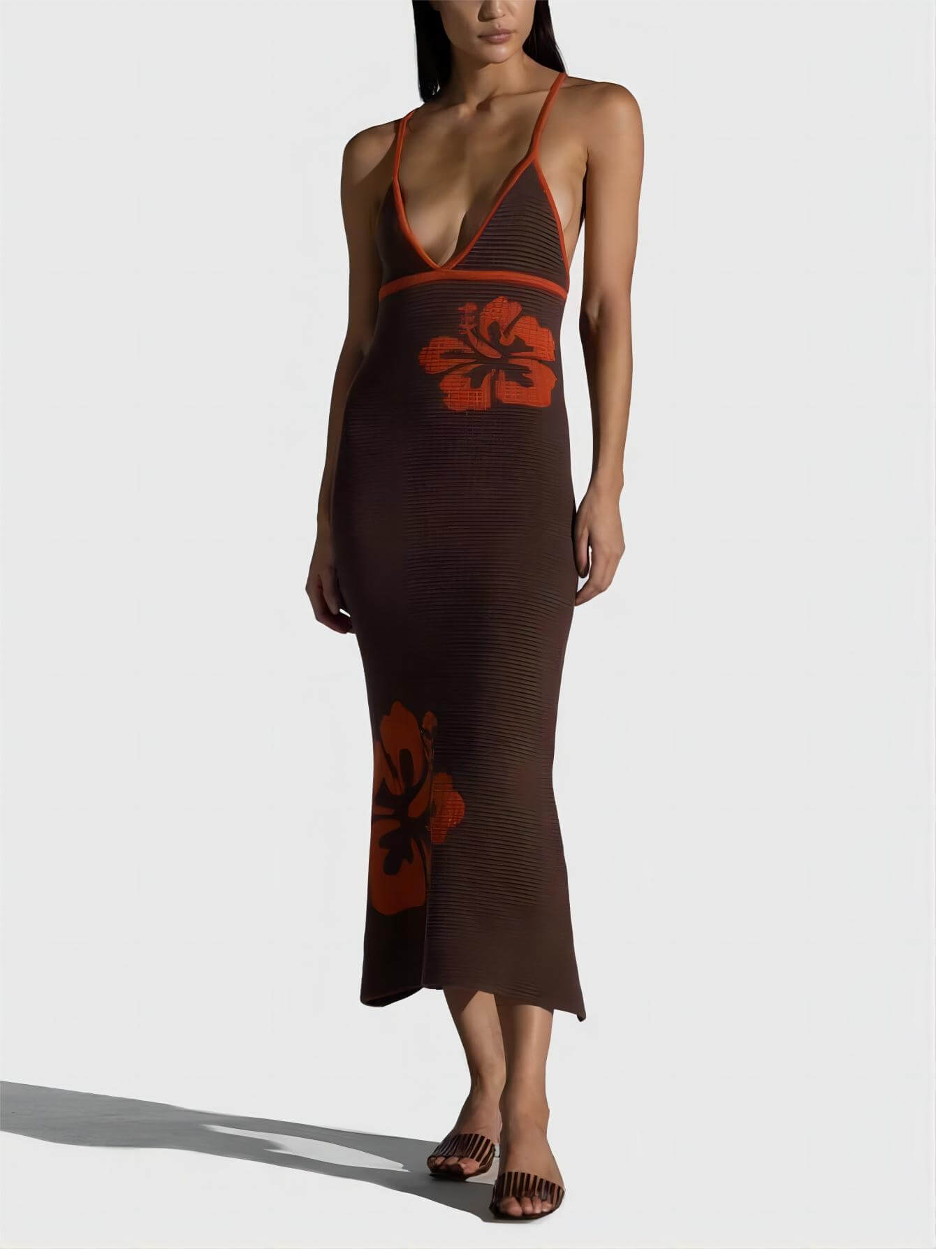 Knitted Suspender Halterneck V-Neck Backless Midi Dress Newgew Dresses