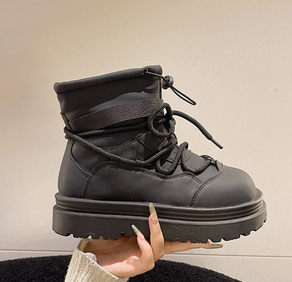 Women Leather Round Head Platform Casual Boots Newgew Shoes