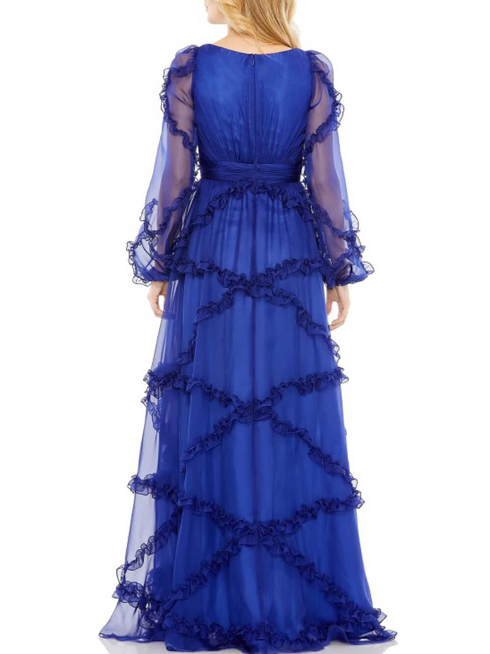 Cascading Ruffle Puff Sleeve A-Line Maxi Dress Newgew Dresses