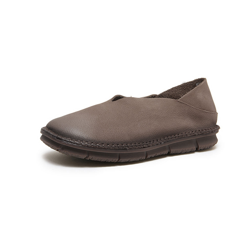 V-cut Slip-On Flat Leather Shoes Slippers Newgew Shoes