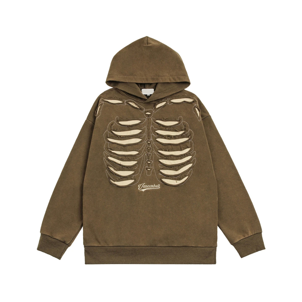 VANCARHELL Skeleton Ribcage Acid Wash Hoodie Newgew