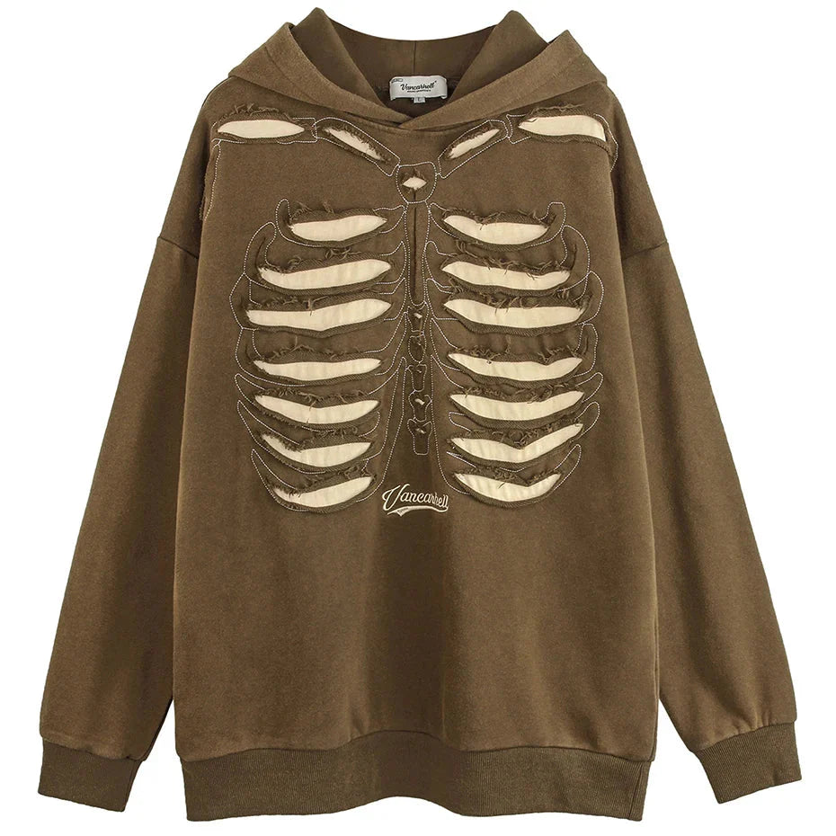 VANCARHELL Skeleton Ribcage Acid Wash Hoodie Newgew