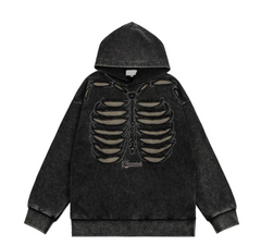 VANCARHELL Skeleton Ribcage Acid Wash Hoodie Newgew