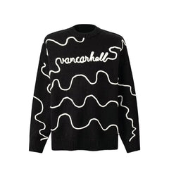 VANCARHELL Wavy Line Knitted Sweater Newgew