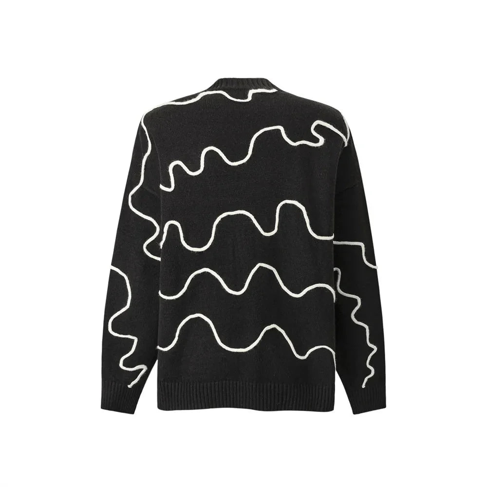 VANCARHELL Wavy Line Knitted Sweater Newgew