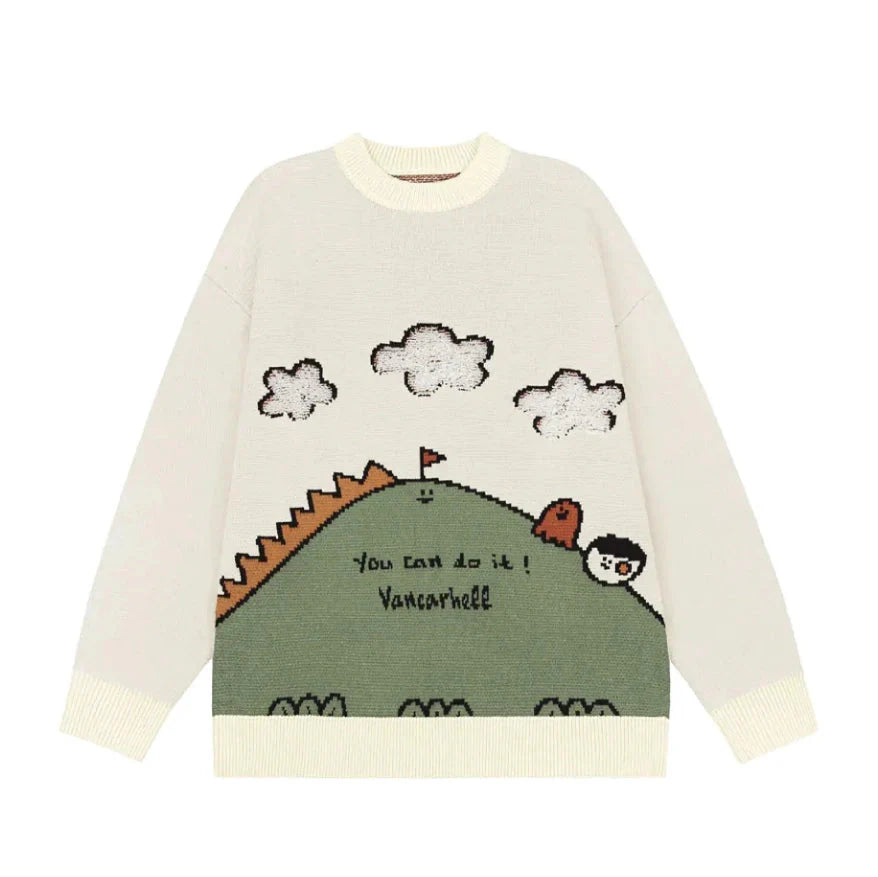 VANCARHELL 'You Can Do It' Cartoon Graphic Sweater Newgew