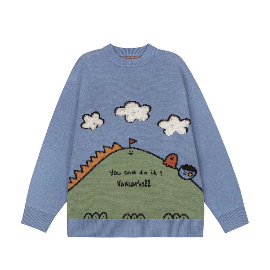 VANCARHELL 'You Can Do It' Cartoon Graphic Sweater Newgew