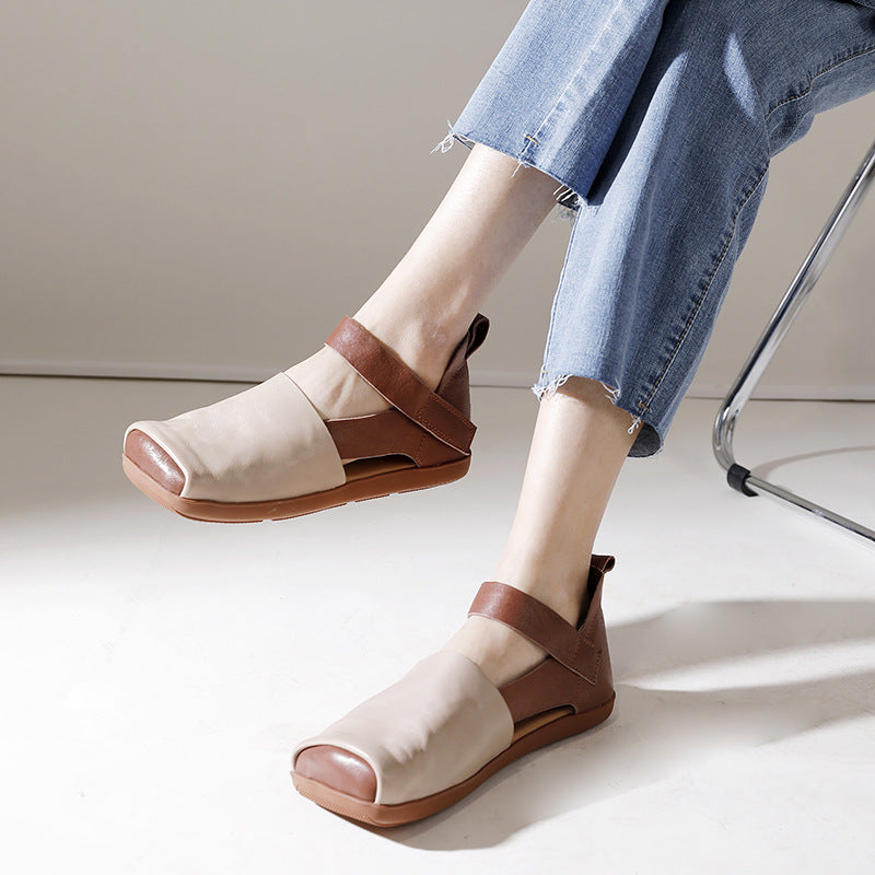 Versatile Square Toe Breathable Leather Flats Newgew Shoes