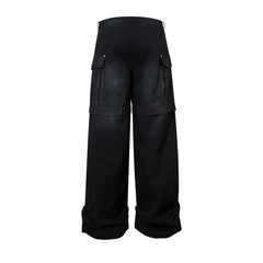 Washed Black Wide Leg Cargo Pants Newgew