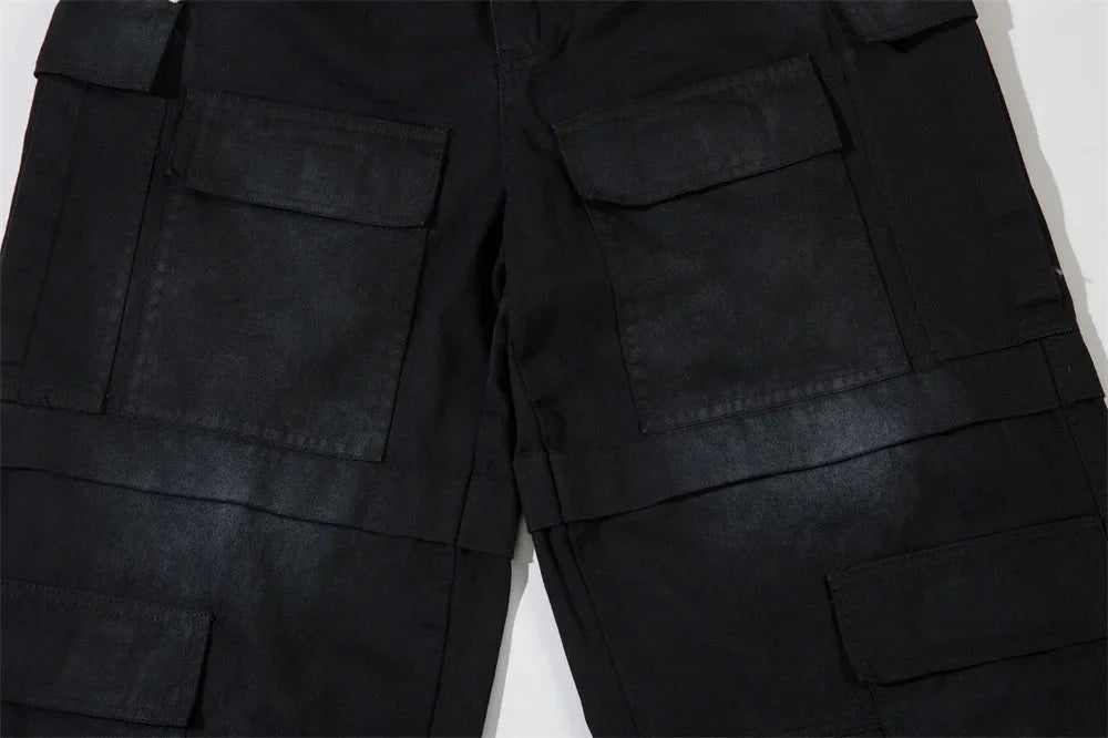 Washed Black Wide Leg Cargo Pants Newgew