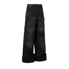 Washed Black Wide Leg Cargo Pants Newgew