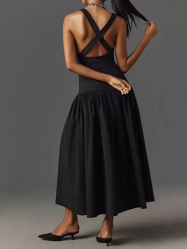 Sleeveless Linen Drop-Waist Midi Dress Newgew Dresses