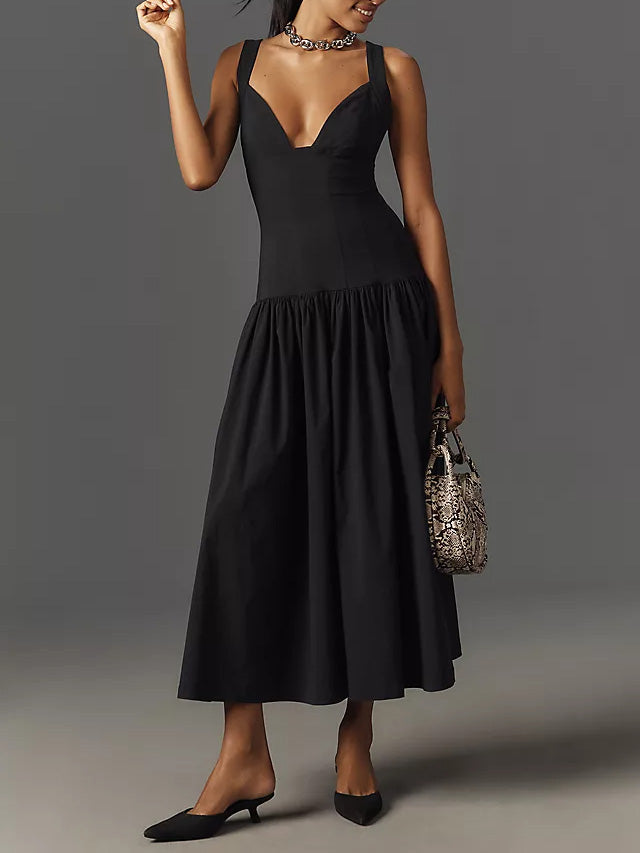 Sleeveless Linen Drop-Waist Midi Dress Newgew Dresses