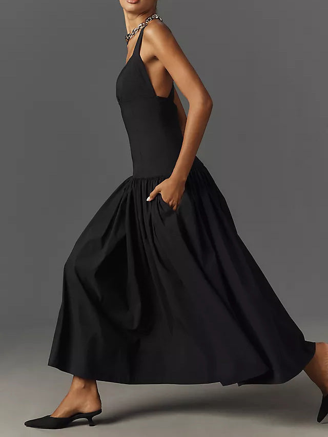 Sleeveless Linen Drop-Waist Midi Dress Newgew Dresses