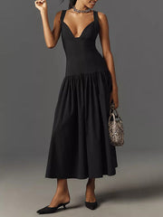 Sleeveless Linen Drop-Waist Midi Dress Newgew Dresses