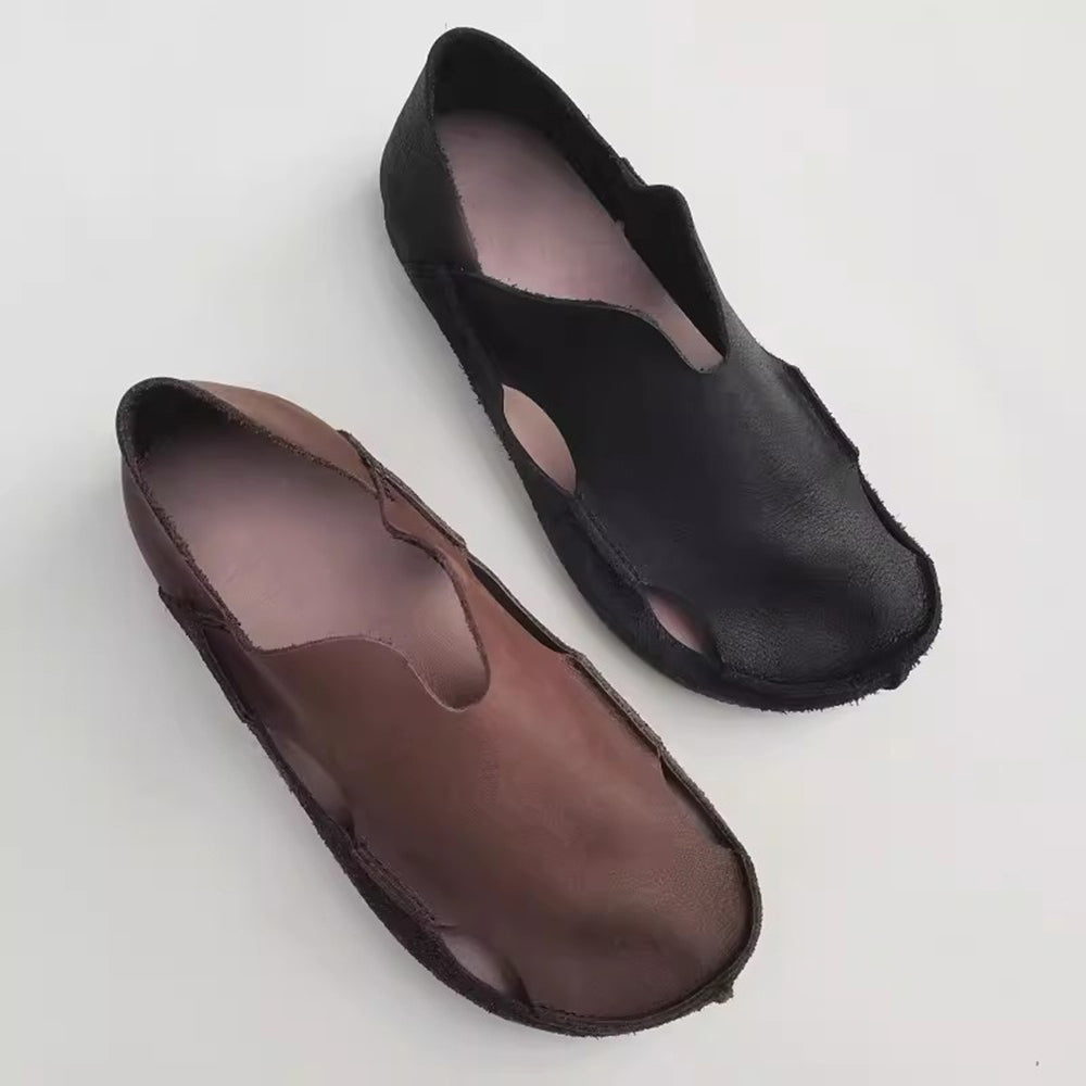 Wide Toe Cut-out Flat Leather Shoes Newgew Shoes