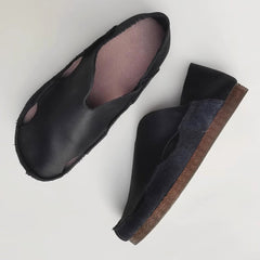 Wide Toe Cut-out Flat Leather Shoes Newgew Shoes