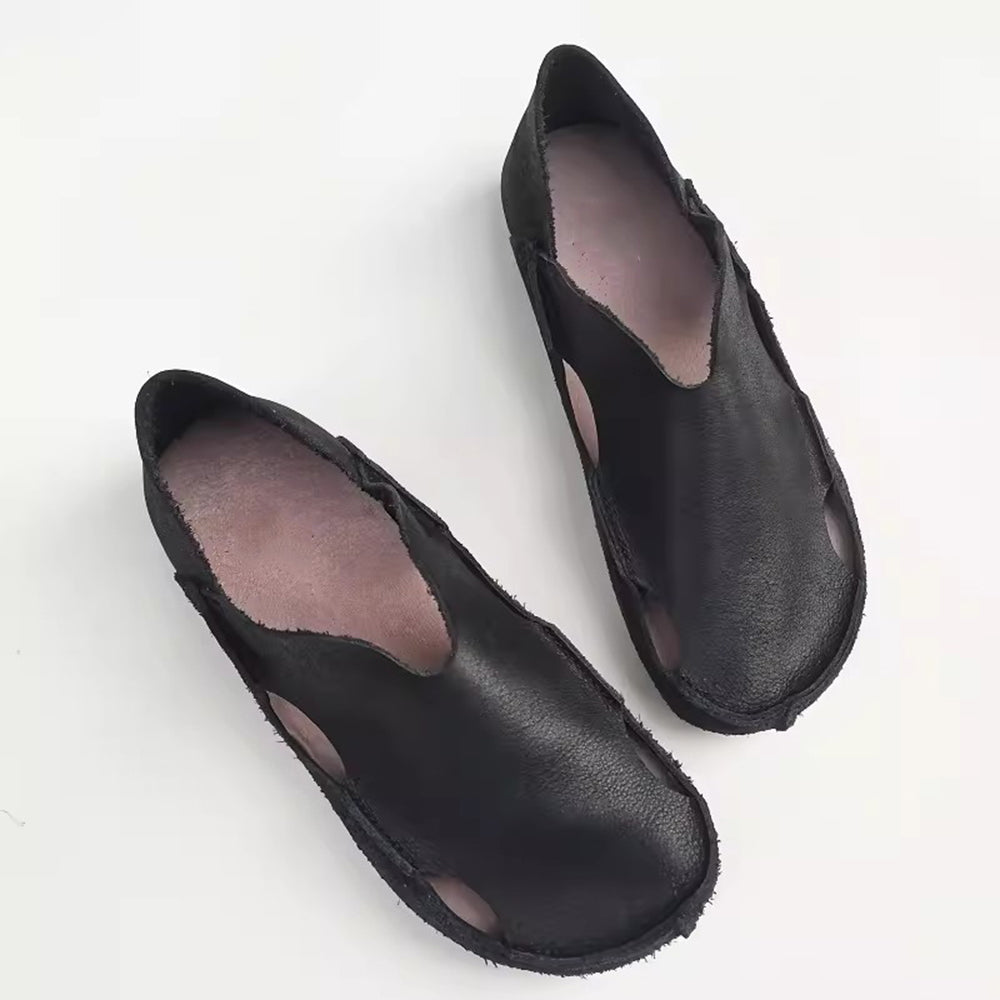 Wide Toe Cut-out Flat Leather Shoes Newgew Shoes