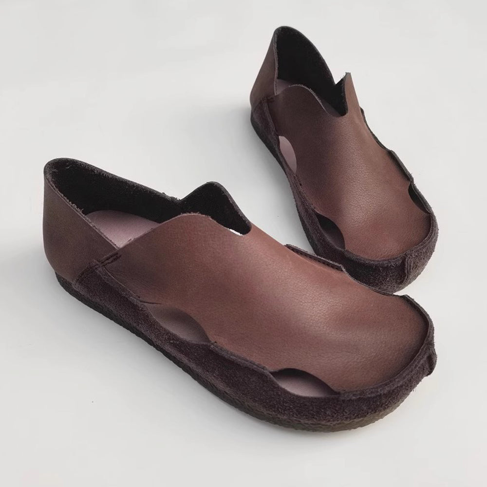 Wide Toe Cut-out Flat Leather Shoes Newgew Shoes