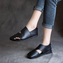 Women Back-Zipper Flat Leather Sandals Newgew Shoes