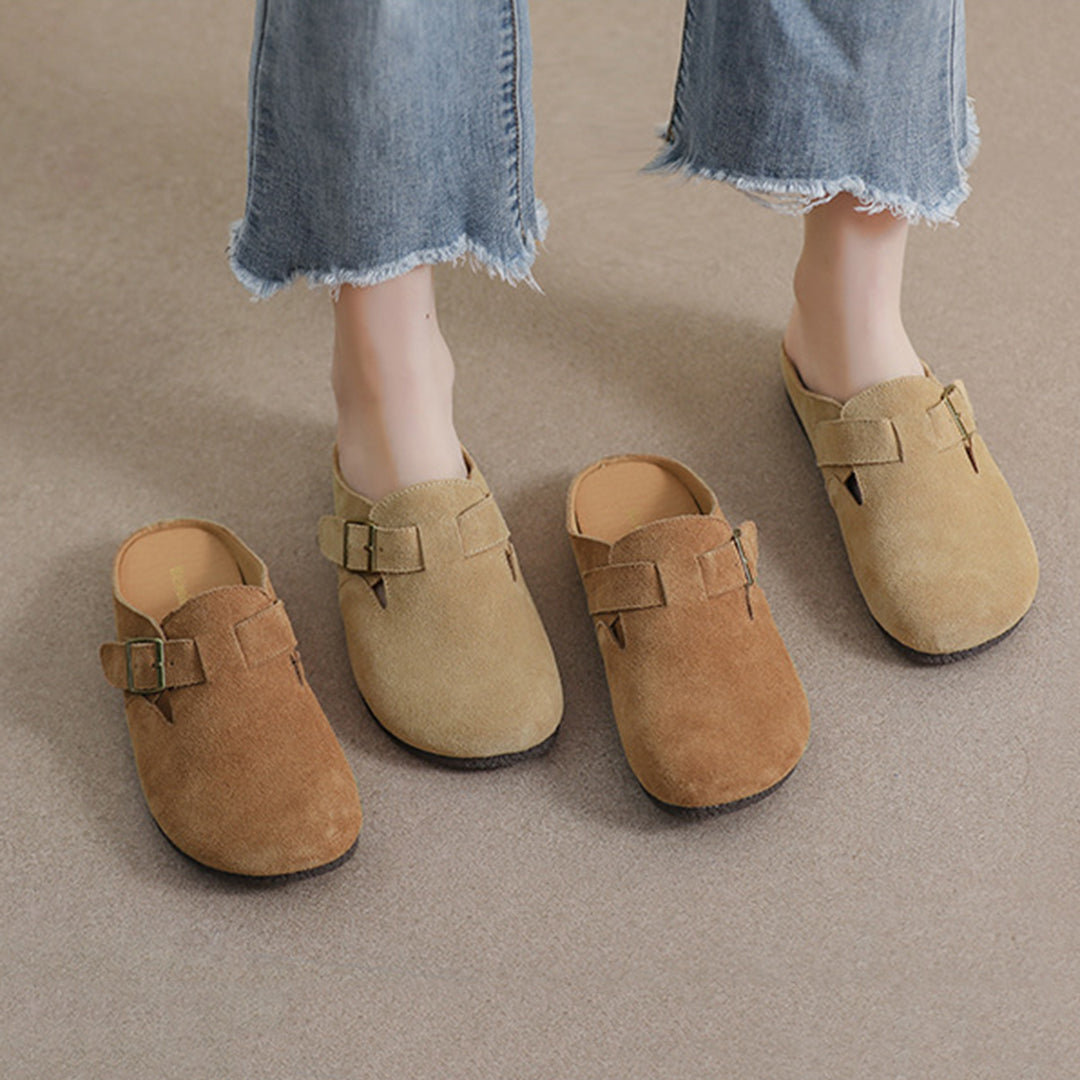 Women Closed Toe Soft Suede Sliders With Buckle Accents Newgew Shoes