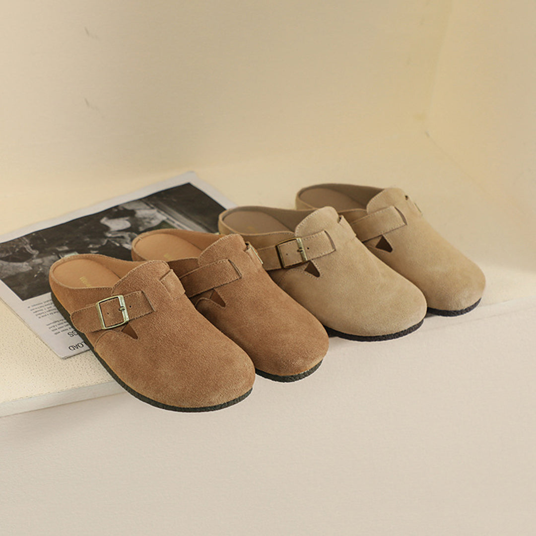 Women Closed Toe Soft Suede Sliders With Buckle Accents Newgew Shoes