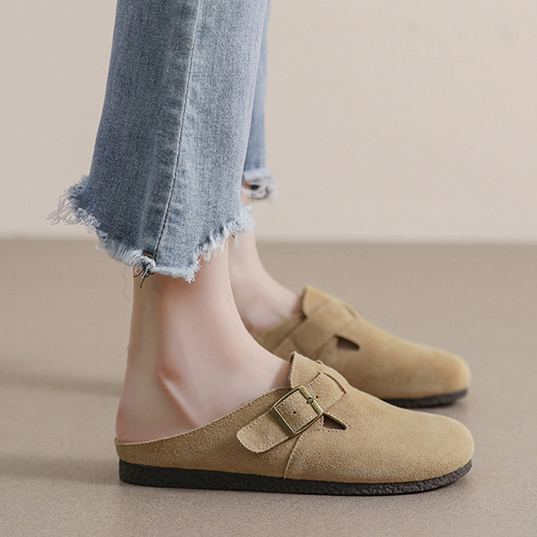 Women Closed Toe Soft Suede Sliders With Buckle Accents Newgew Shoes