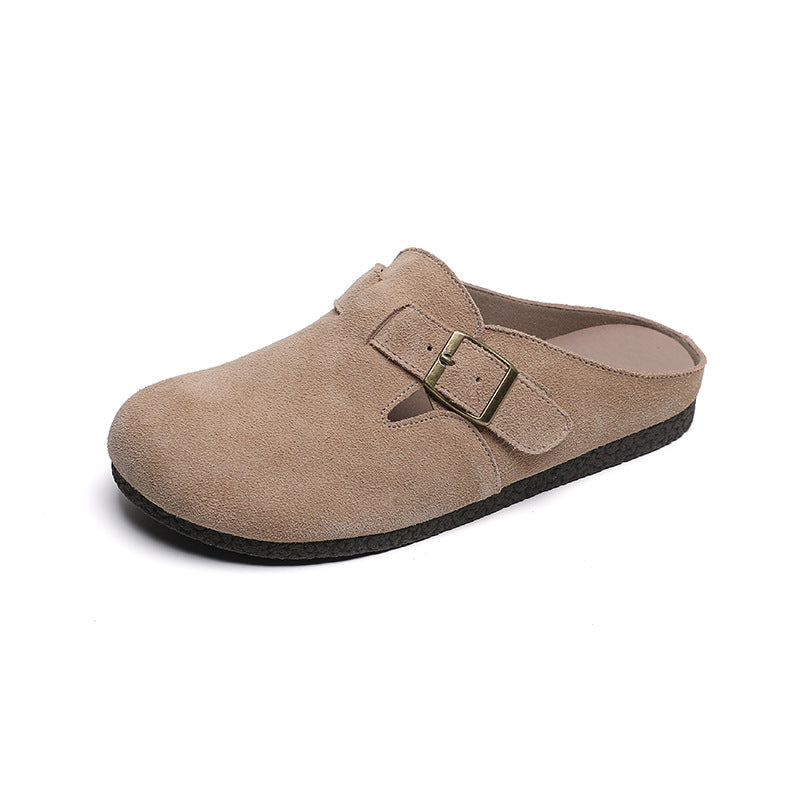 Women Closed Toe Soft Suede Sliders With Buckle Accents Newgew Shoes