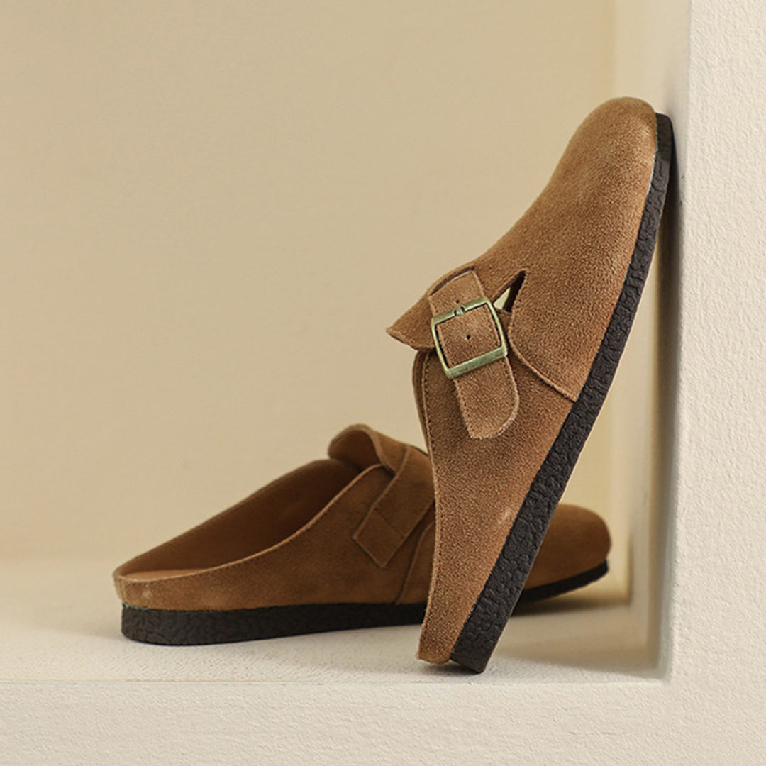 Women Closed Toe Soft Suede Sliders With Buckle Accents Newgew Shoes