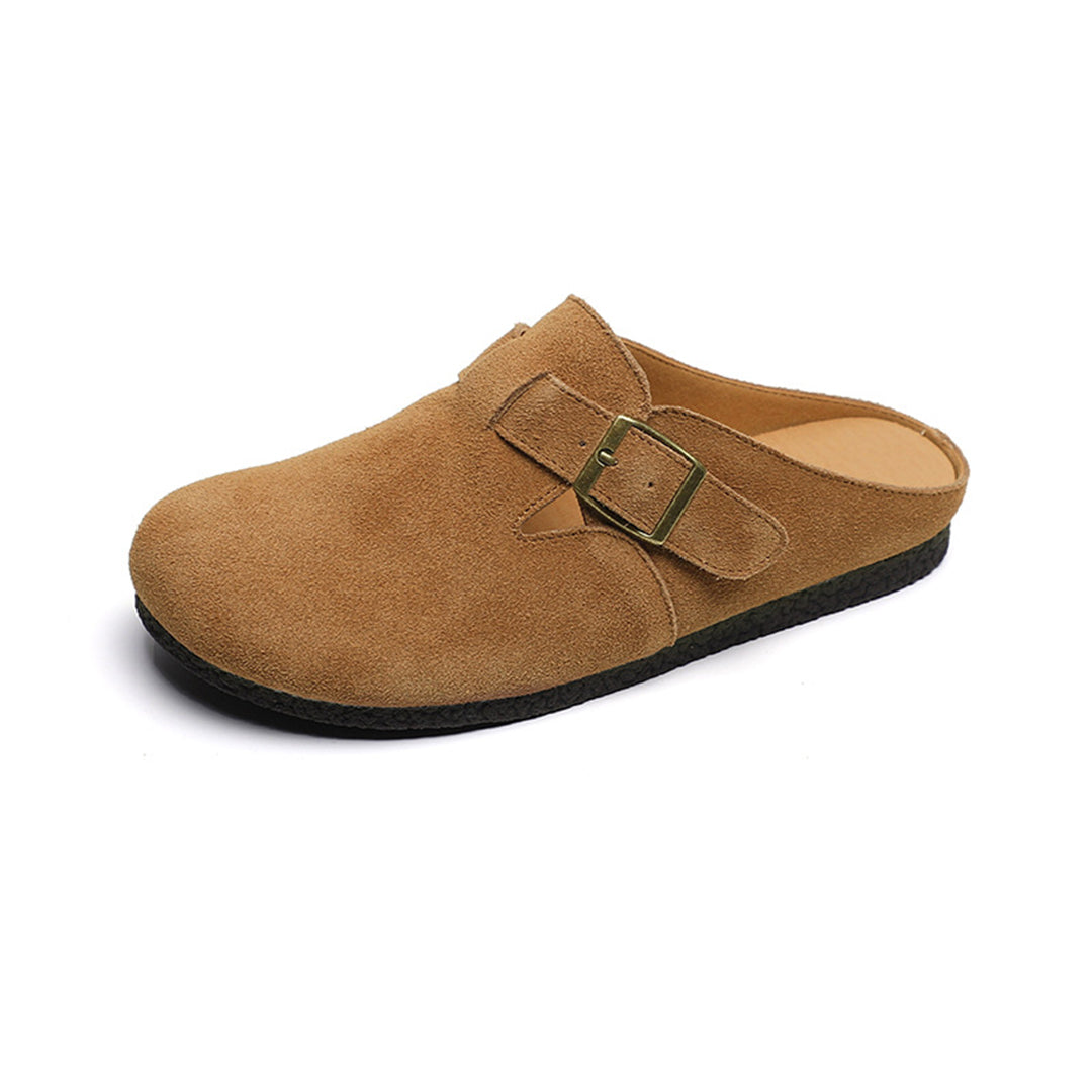 Women Closed Toe Soft Suede Sliders With Buckle Accents Newgew Shoes