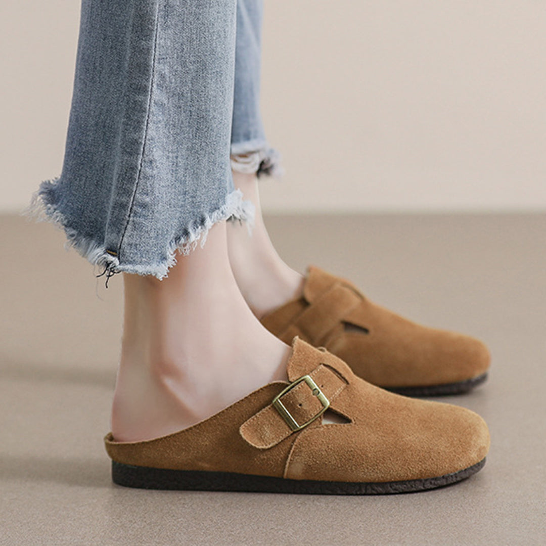 Women Closed Toe Soft Suede Sliders With Buckle Accents Newgew Shoes