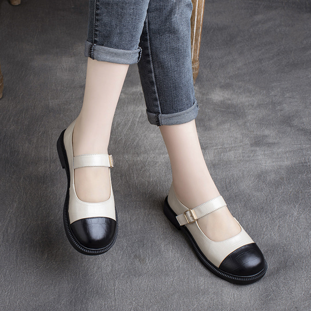 Women Color-Block Mary Jane Flats Shoes Newgew Shoes