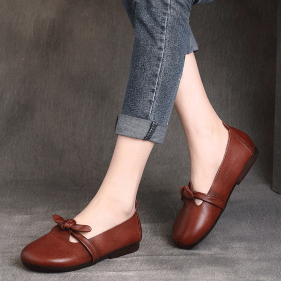 Women Retro Knots Leather Flats Newgew Shoes