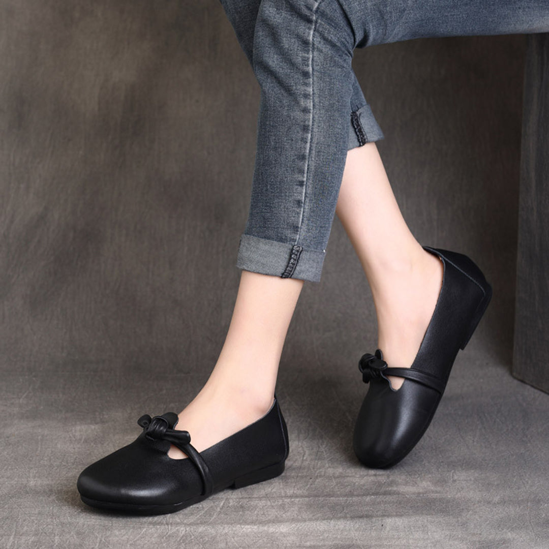 Women Retro Knots Leather Flats Newgew Shoes