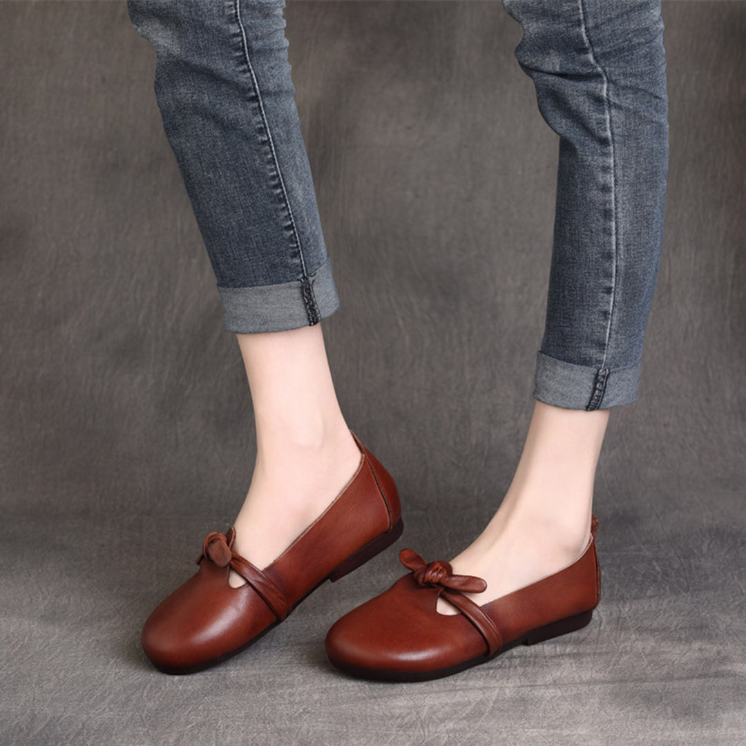 Women Retro Knots Leather Flats Newgew Shoes