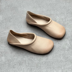 Women Cracked Leather Flat Shoes Soft Slippers Newgew Shoes