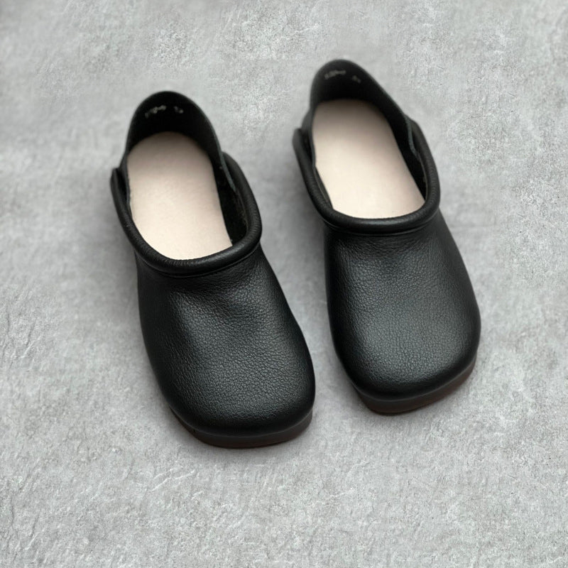 Women Cracked Leather Flat Shoes Soft Slippers Newgew Shoes