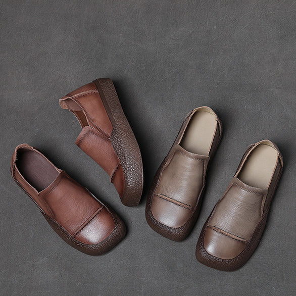 Women Handmade Stitched Slip-On Leather Shoes Newgew Shoes