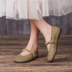 Women Handmade Woven Leather Flats Newgew Shoes