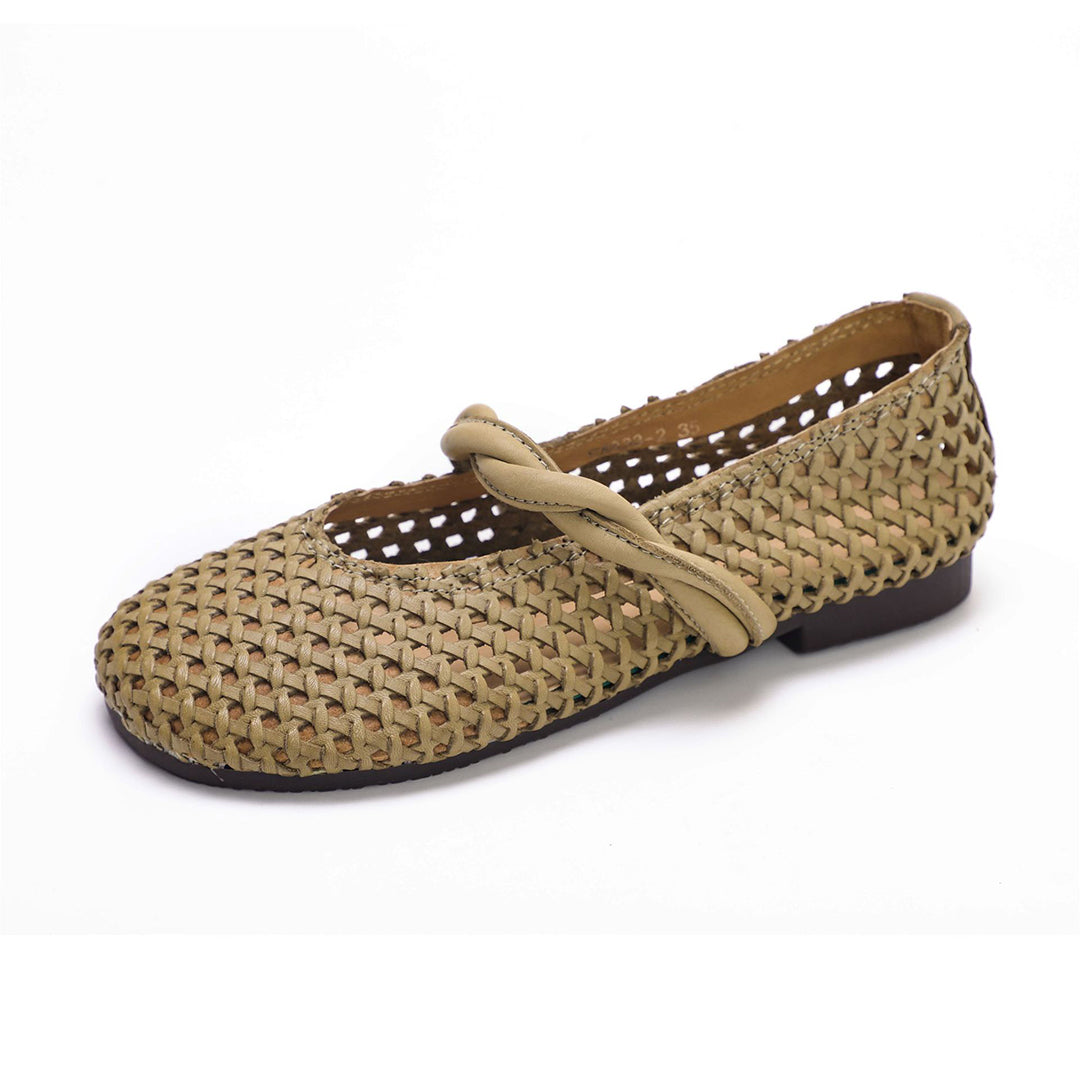 Women Handmade Woven Leather Flats Newgew Shoes