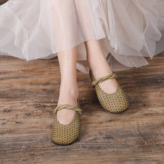 Women Handmade Woven Leather Flats Newgew Shoes