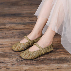 Women Handmade Woven Leather Flats Newgew Shoes