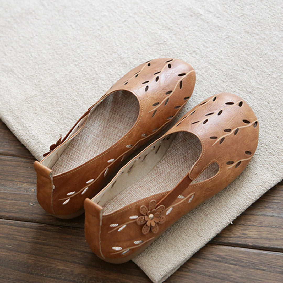 Women Hollow-Out Leather Flats Shoes Newgew Shoes