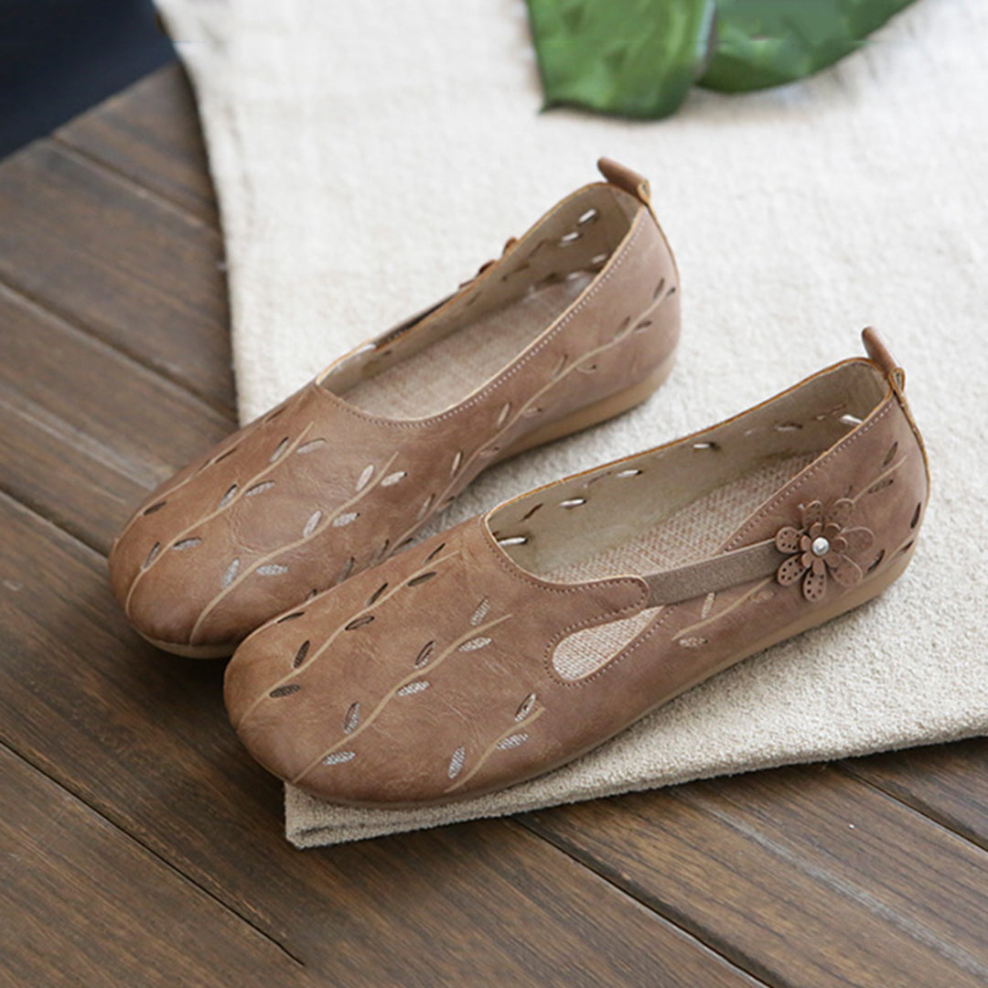 Women Hollow-Out Leather Flats Shoes Newgew Shoes