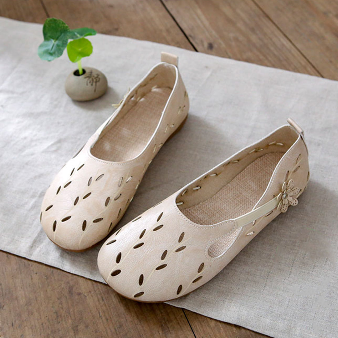 Women Hollow-Out Leather Flats Shoes Newgew Shoes