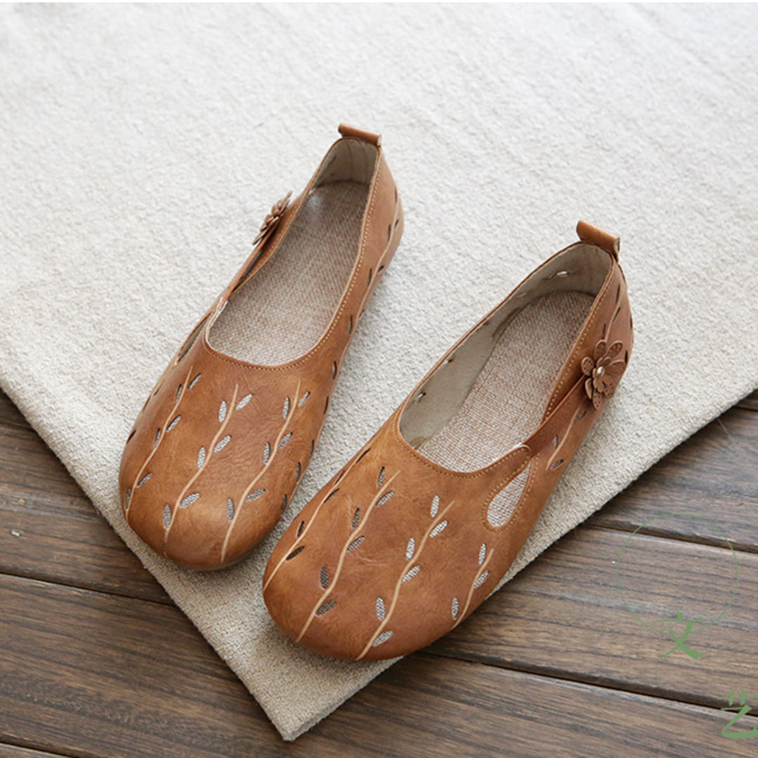 Women Hollow-Out Leather Flats Shoes Newgew Shoes