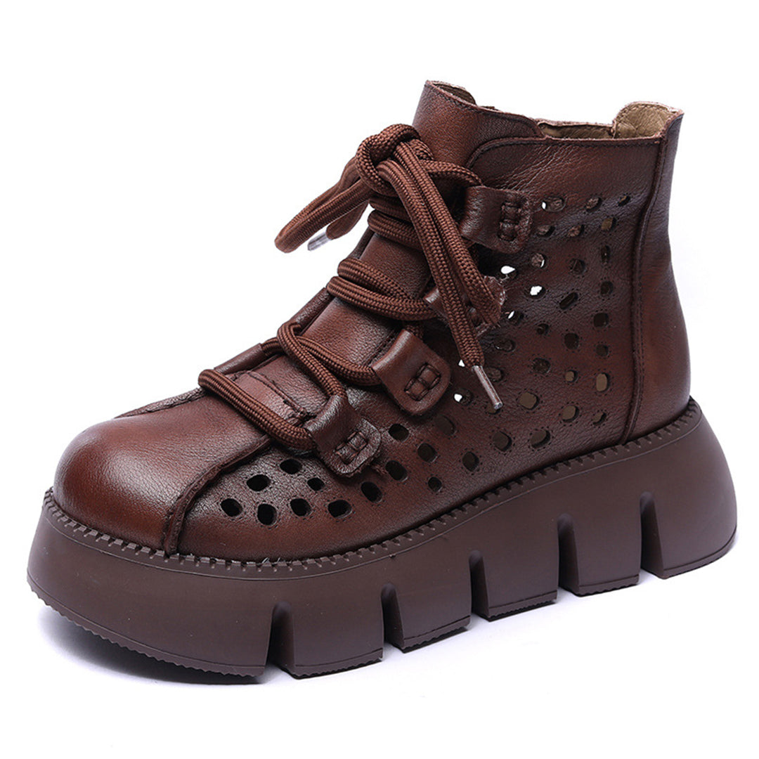 Women Hollow-Out Platform Leather Boots Newgew Shoes