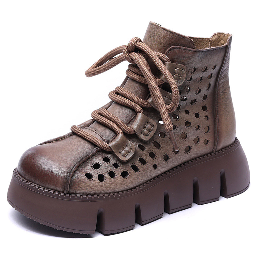 Women Hollow-Out Platform Leather Boots Newgew Shoes