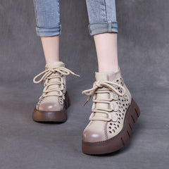 Women Hollow-Out Platform Leather Boots Newgew Shoes